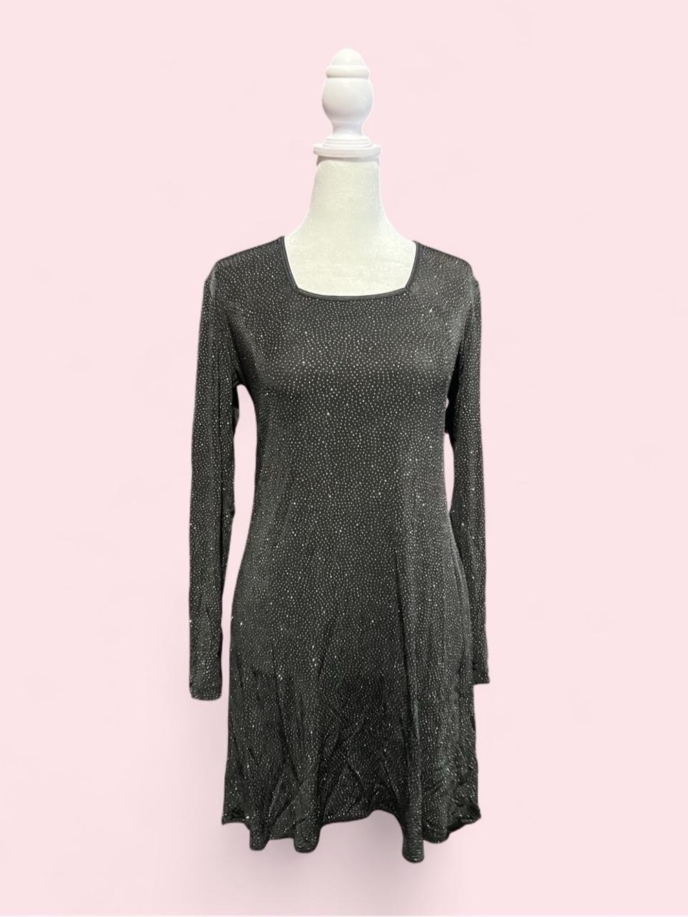 Size 4 Sparkle Long-Sleeve A-Line Dress - Black